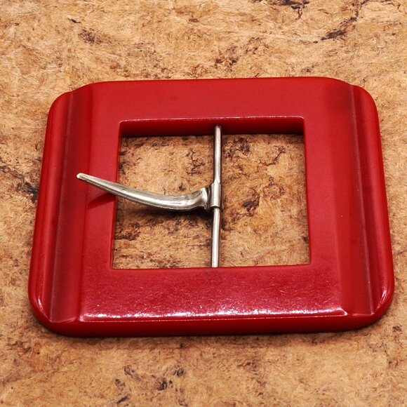 1950s Vintage Red Bakelite Square Belt Buckle Cherry Candy Apple Red - Picture 5 of 12
